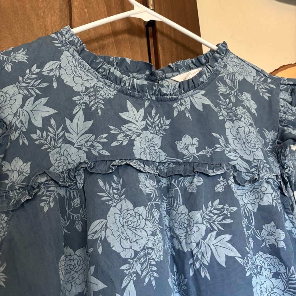 LC Lauren Conrad Ruffle High-Neck Blouse Blue Floral Size XXL - Picture 5 of 6
